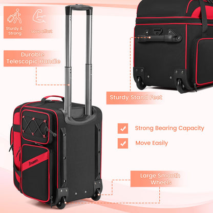 BOSSTIN Rolling DJ Cable Bag with Wheels, DJ Gig Bag Case for Equipment with 15.6" Laptop Compartment, Padded Detachable Dividers, Multi-Pocket Travel Storage for Music Gear & Accessories