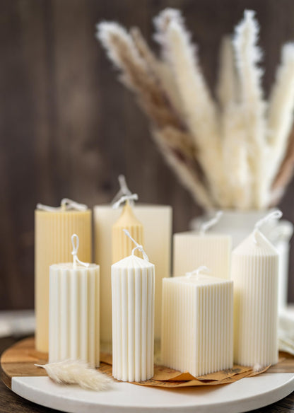 Large Ribbed Thick Pillar Candle/Scented/Birthday Gift/Wedding Decor/Soy Candle/Home Decor (Green)