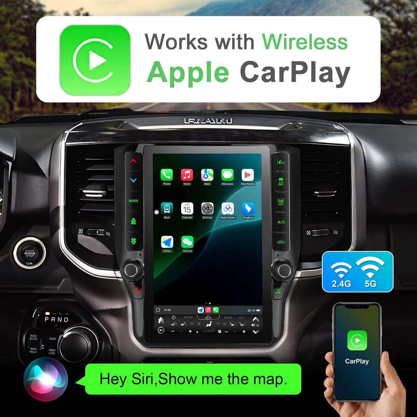 CRUIOLUT 8 Cores 4+64G Radio Upgrade,2019-2024 for Dodge Ram 1500 2500 3500 Truck Car Radio Upgrade,12 inch Vertical Touchscreen Support Wireless CarPlay Android Auto GPS Bluetooth FM SWC(12 inch)