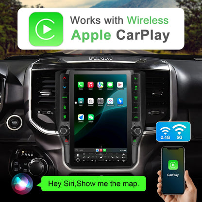CRUIOLUT 8 Cores 4+64G Radio Upgrade,2019-2024 for Dodge Ram 1500 2500 3500 Truck Car Radio Upgrade,12 inch Vertical Touchscreen Support Wireless CarPlay Android Auto GPS Bluetooth FM SWC(12 inch)