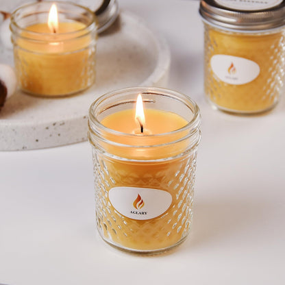 AGLARY Beeswax Candle in Glass, 5oz,Over 26H Burn Time, Elegant and Natural Home Lighting,Unscented Beeswax-Raw