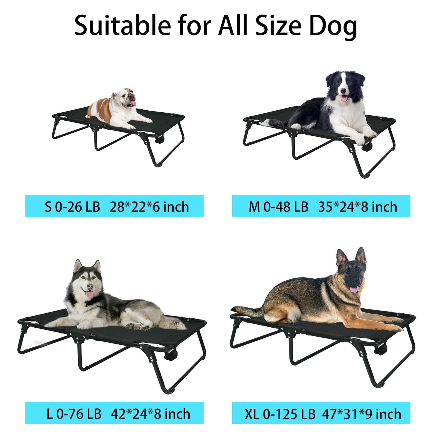M JJYPET Elevated Cooling Dog Cot Pet Bed with Breathable Mesh Folding No Assembly Indoor/Outdoor Pet Hammock Bed Raised Dog Cots Beds Multiple Sizes for Small Meduim Large Dogs