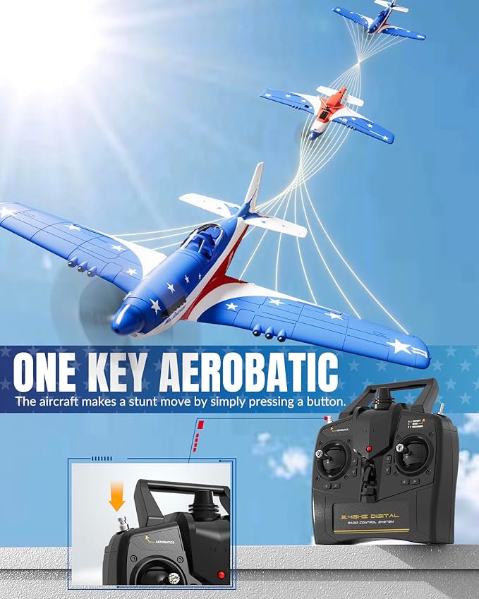 VOLANTEXRC RC Plane 4 Channel Remote Control Airplane P51d Mustang with Gyros Aileron Aerobatics 3 Modes to Fly for Adults &amp Beginners (Multi Color)