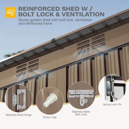 DWVO 9' x 4' Outdoor Storage Shed, Large Metal Tool Sheds, Heavy Duty Storage House with Lockable Doors & Air Vent for Backyard Patio Lawn to Store Bikes, Tools, Lawnmowers, Brown