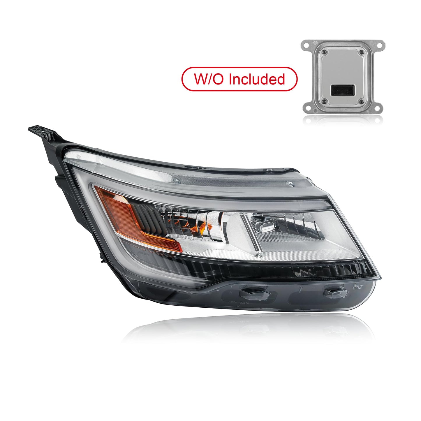 AutoZest Chrome Bezel LED Headlight W/o LED control module Assembly Compatible With 2016-2019 Ford Explorer Sport/Limited/XLT/Platinum Headlamp W/LED DRL Right Passenger Side FO2519130