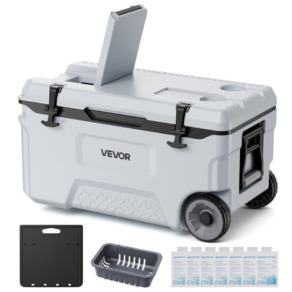 VEVOR Hard Cooler, 52QT Portable Rolling Cooler with Wheels, Leak-Resistant Coolbox Keeps Contents Cool for 48 Hours, Ice Retention Insulated Chests, Ultra-Light for Outdoor Picnics, Grill, Camping