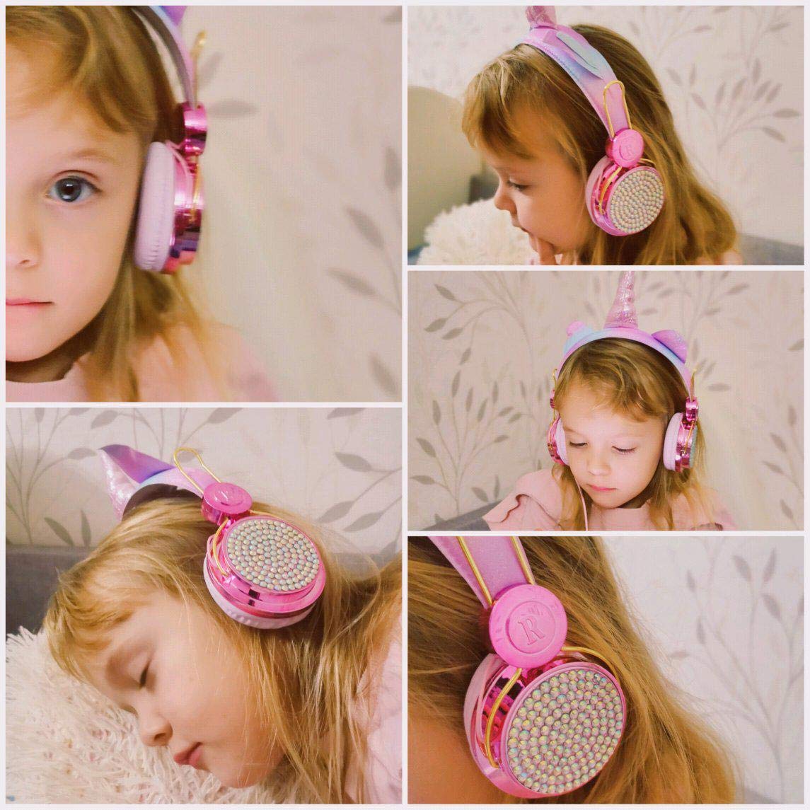 TCJJ Unicorn Kids Headphones for Girls Children Teens, Wired Headphones for Kids with Adjustable Headband, 3.5mm Jack and Over On Ear Headset w/Mic for School Birthday Xmas Unicorn Gift