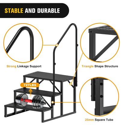 Nilight RV Steps with Handrail, 3 Steps Hot Tub Steps Outdoor RV Stairs Step Portable Mobile Motor Home Stairs for Camper Travel Trailers Dock Entry Steps 5th Wheel RV Porch with Anti-Slip Handrail