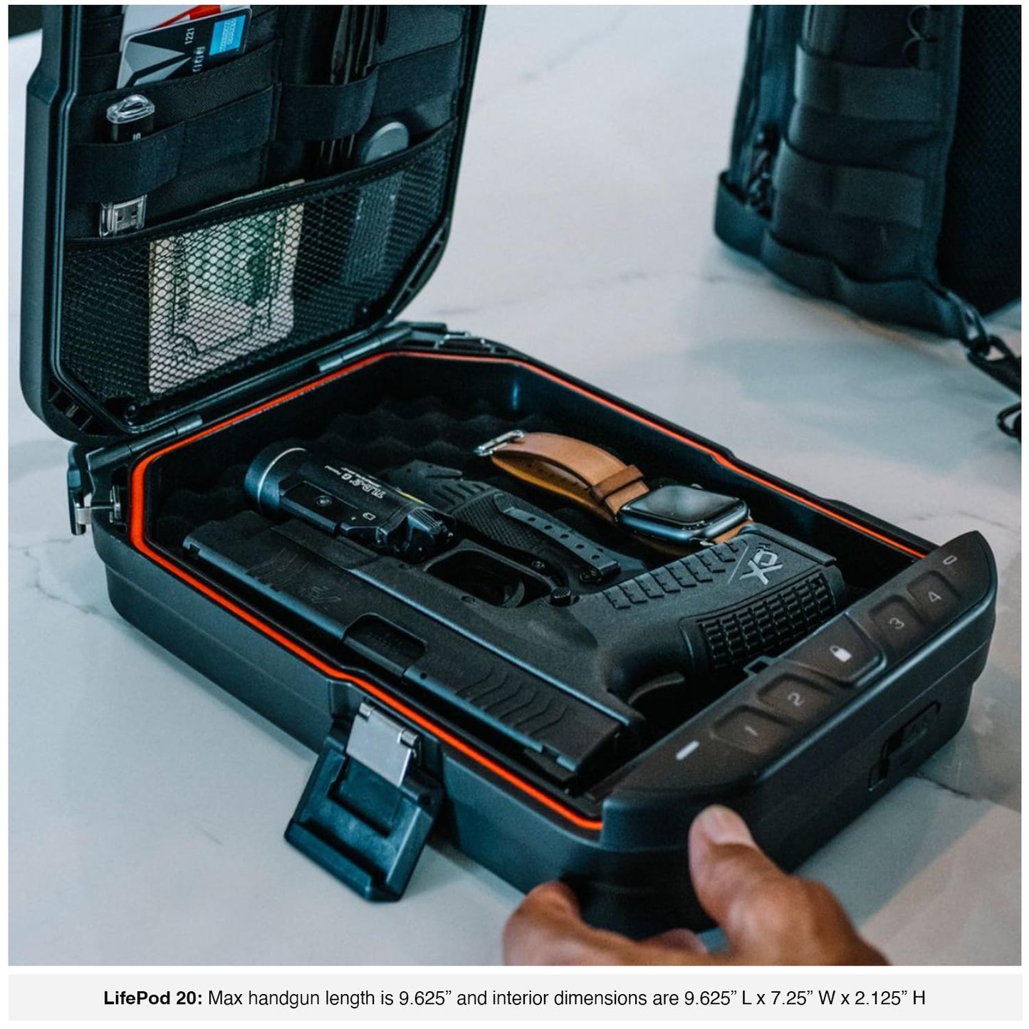 VAULTEK LifePod 20 Full-Size Lockable Weatherproof Case with Built-in Lock, Steel Security Cable, & TSA Handgun Case or Car Safe, Portable Travel Pistol Safe/Titanium Gray