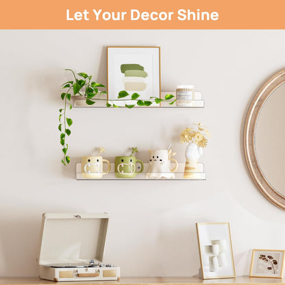 Upsimples Acrylic Floating Shelves - Versatile Wall Organizer for Bathroom, Bedroom, or Living Room | Clear, 15" - 2 Pack
