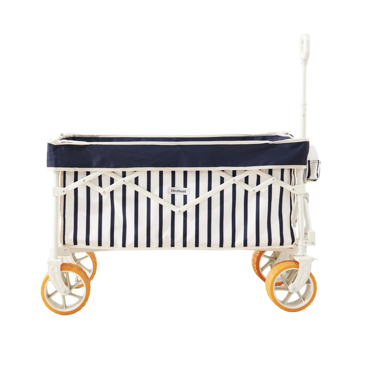 DEER LAND Beach Wagon for Sand with 6.7" Fat Tires, Foldable Beach Cart for Beach & Camping, Large Capacity Easy-Pull Wagon, Heritage Navy Stripe
