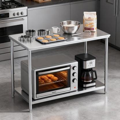 Weejian Stainless Steel Prep Table 48 x 24 x 33.5 Inch, Heavy Duty Commercial Work Table with Adjustable Undershelf, Kitchen Prep Table for Restaurant Bakery Home Workshop Garage