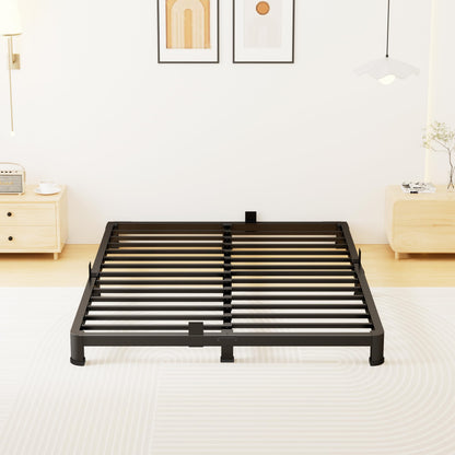 Superay 4 Inch Queen Bed Frame Low Profile, Heavy Duty Metal Platform Bed Frame with Round Corner Legs, Sturdy Mattress Foundation, No Box Spring Needed, Easy Assembly, Noise Free, Black