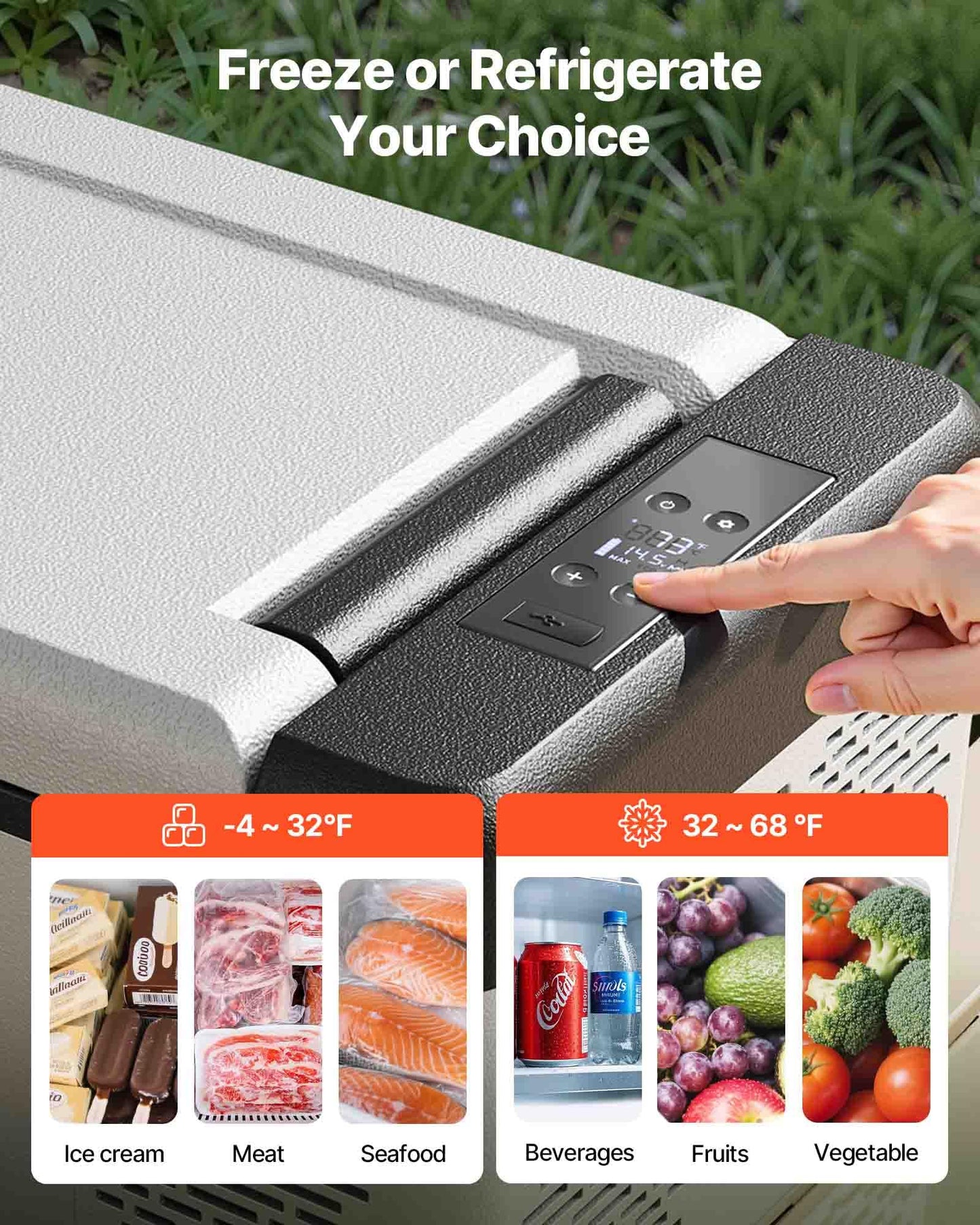 VEVOR 12V Car Refrigerator 10 QT, Portable Mini Freezer with APP Control, -4℉ to 68℉, 12/24V DC & 110-220V AC Compressor Cooler for Travel, Camping, Home, Road Trip