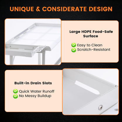 YeeJinHong Heavy-Duty Dock-Mounted Fish Fillet Table, Fish Cleaning Table with HDPE Cutting Board, Measure Mark, Storage Box, Knife Grooves