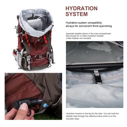 MOUNTAINTOP 80L Internal Frame Backpack for Man & Women Backpacking Hiking Backpack with Rain Cover,Maroon