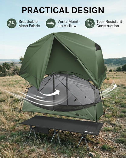 Gonex 31.5“ Camping Tent Cot for Adults, 1-Person Off-Ground Folding Portable Easy Set-up Tent Cot Combo Supports 350lbs for Hiking, Backpacking, Car & Motorcycle Camping - Army Green