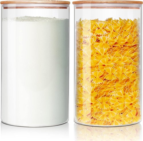HomArtist Large Glass Food Storage Containers - 180oz Set of 2 with Airtight Bamboo Lids | Perfect for Flour, Sugar, Pasta, and More