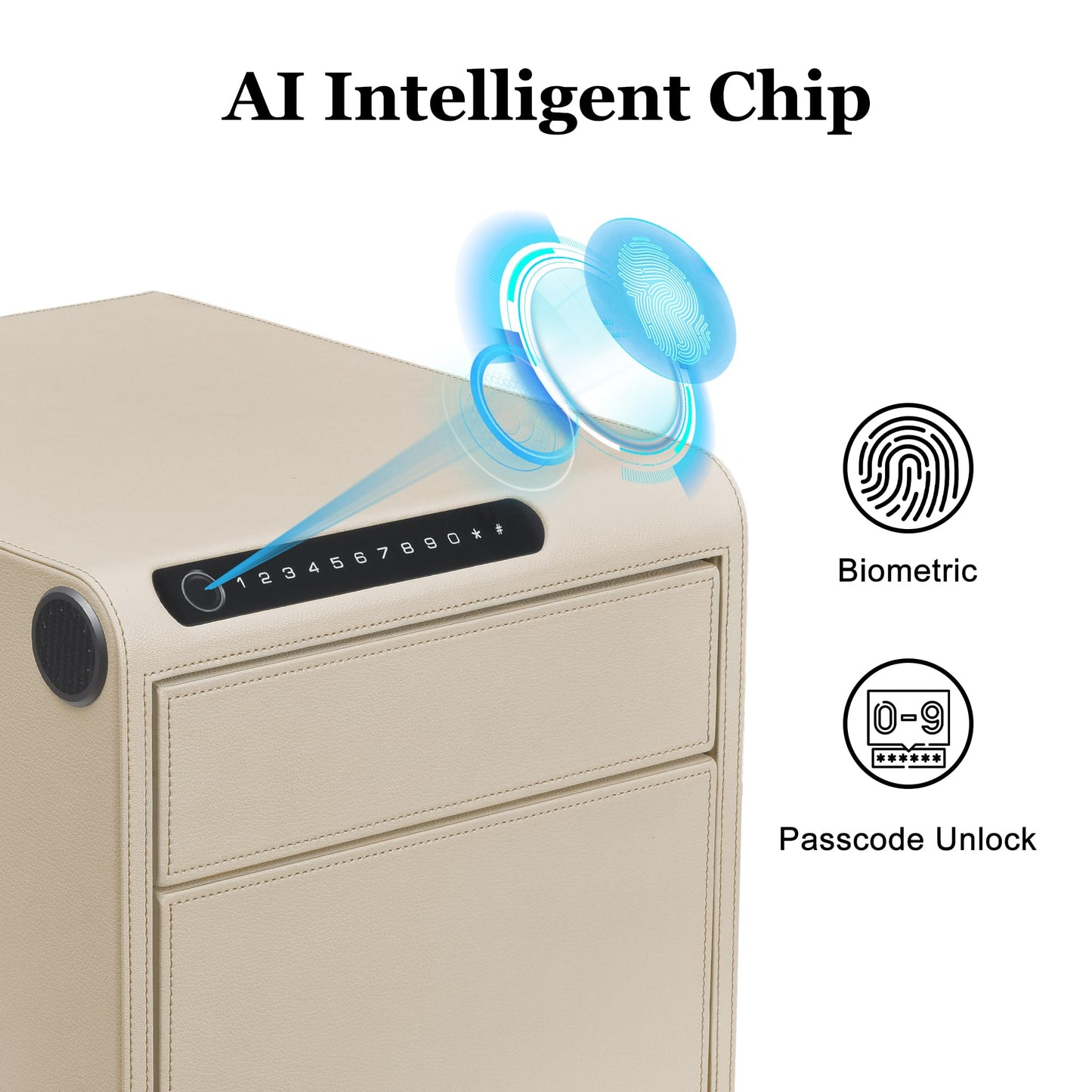 VALINIRT Jewelry Safe with Drawers，Biometric Fingerprint safe, Slide-Away Handgun Safe for Pistols, Leather Wrapped Jewelry Storage Safe, Digital Keypad & Quick-Access Drawer(White- 2 Drawer)