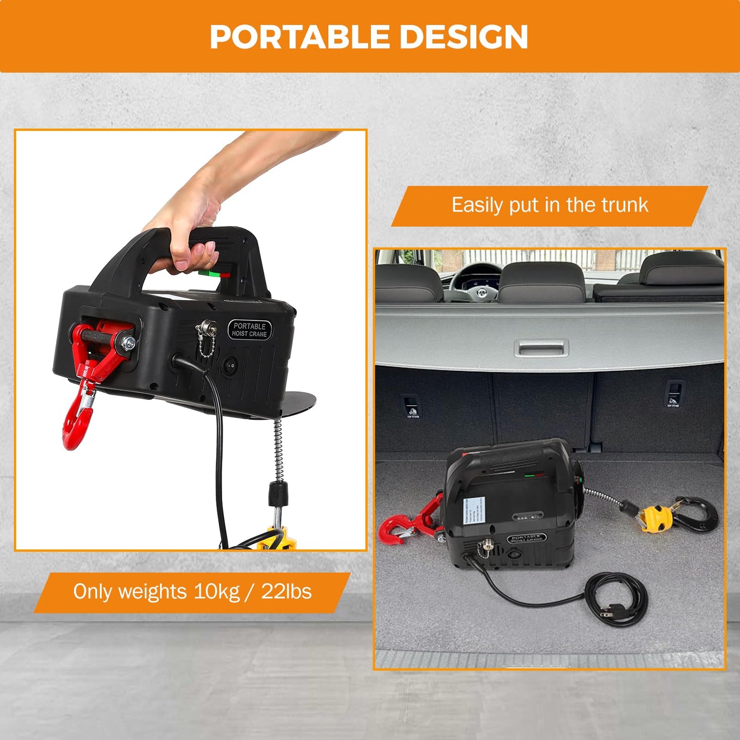 BEAMNOVA 1543lbs Portable 3-in-1 Electric Hoist Wireless Remote Control 110V 120 Volts 700kg Winch Crane Machine Hook Pulley System with Gloves