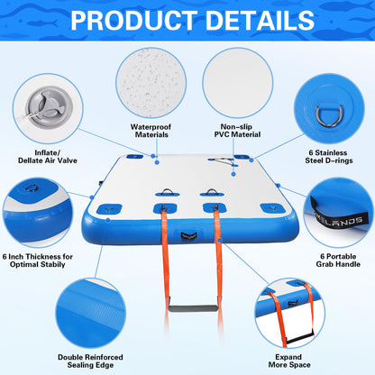 Inflatable Floating Dock Air Dock Platform, 6ft Non-Slip Floating Island Raft Water Mat, Lake Floats for Adults, Pool Beach Ocean