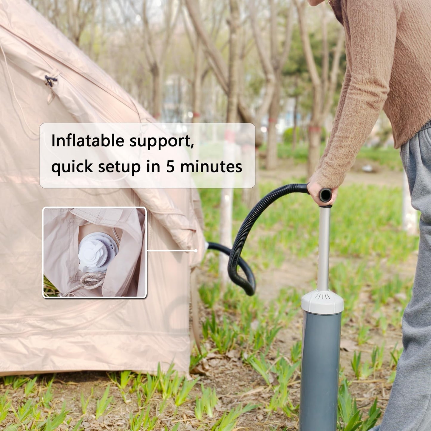 WENZEFZZB 2025 Upgraded Waterproof Inflatable Camping Tent for 5-8 People, No Assembly Needed Luxury Glamping House, Oxford Fabric Inflatable Camping Tents with Hand Pump