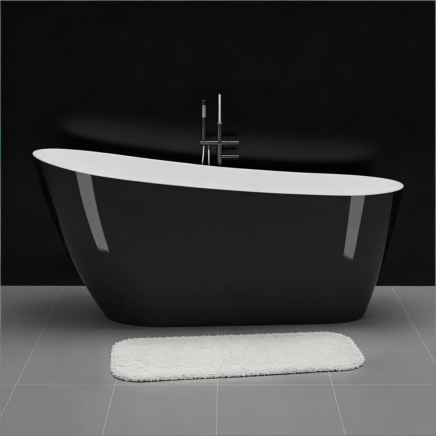 67 Inch Freestanding Bathtub, Soaking Tub, Acrylic, Deep Upright Bathtub with Built-in Drain and Overflow, Contemporary Free Standing, Black Elegant Finish