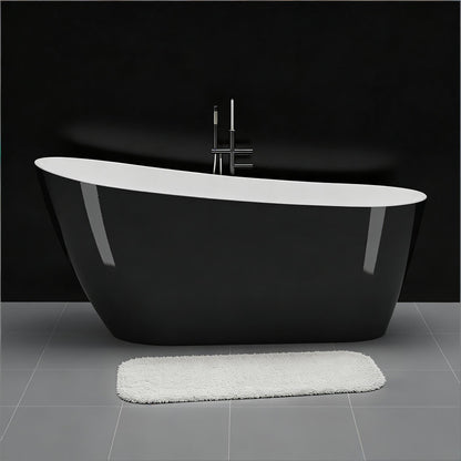 67 Inch Freestanding Bathtub, Soaking Tub, Acrylic, Deep Upright Bathtub with Built-in Drain and Overflow, Contemporary Free Standing, Black Elegant Finish