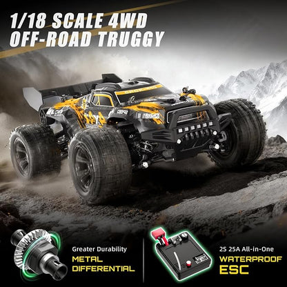 YESHIN 1:18 All Terrain RC Car for Adults 36KM/H High Speed RC Monster Truck 4X4 Waterproof Remote Control Car with Two 7.4V 1500mAh Rechargeable Batteries