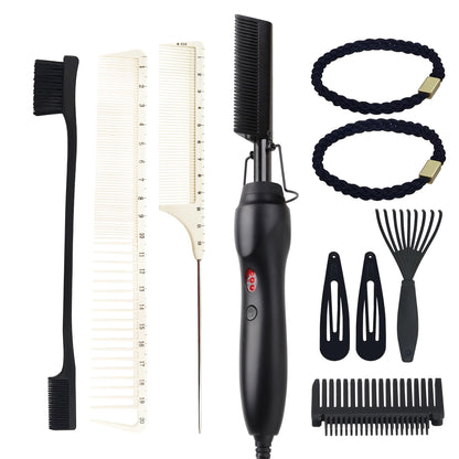 Electric Hot Comb Hair Straightener Heat Pressing Comb Curling Flat Iron Curler Hair Straightener Brush for Natural Black,Anti-Scald Beard Straightening Electric Press Comb