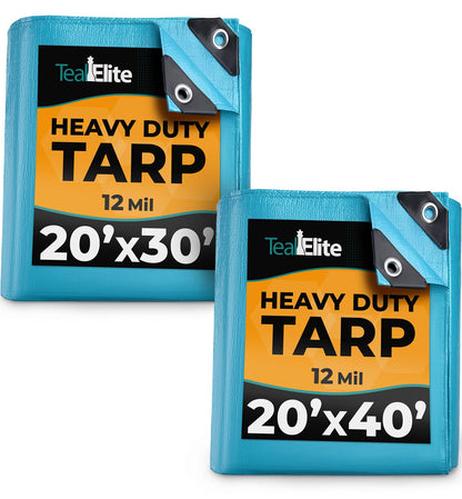 Heavy Duty Tarp Bundle - 2 Sizes - 20x30' and 20x40' - Waterproof, Multipurpose for Camping, Pools, Tent, Boat, RV, Cars