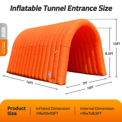 GR8FUN Inflatable Sports Tunnel Entrance 16x10x10FT Orange, Built-in Blower – Event Inflatable Tunnel Tent for Team Intros, Business Promotion, Trade Shows, Advertising & Exhibitions