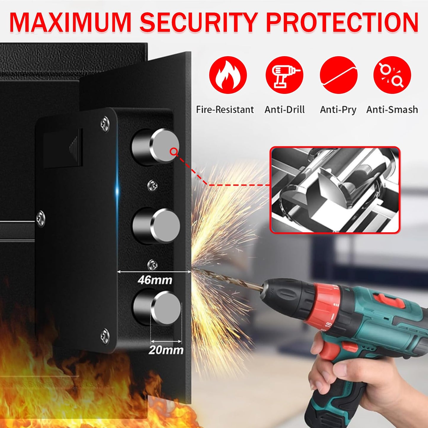 1.8 Cubic Feet Small Fire Safe Box for Home, Fireproof Lock Box, Security Money Safe with Digital Keypad, Spare Keys and Removable Shelf, Personal Home Safes for Money, Jewelry, ID Documents