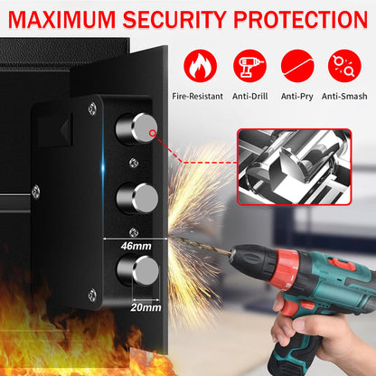 1.8 Cubic Feet Small Fire Safe Box for Home, Fireproof Lock Box, Security Money Safe with Digital Keypad, Spare Keys and Removable Shelf, Personal Home Safes for Money, Jewelry, ID Documents