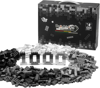 1000 Piece Blocks for Building Classic Bulk 2x4 Basics Bricks Building Set Compatible with All Major Brands Creative STEM Building Toys for Kids Ages 4 5 6 7 8 (Black &amp Gray &amp White)