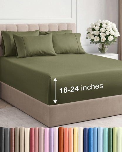 Skiennix Extra Deep Queen Sheet Set - 6 Piece Breathable Cooling Bedding - Soft Wrinkle-Free Sage Green