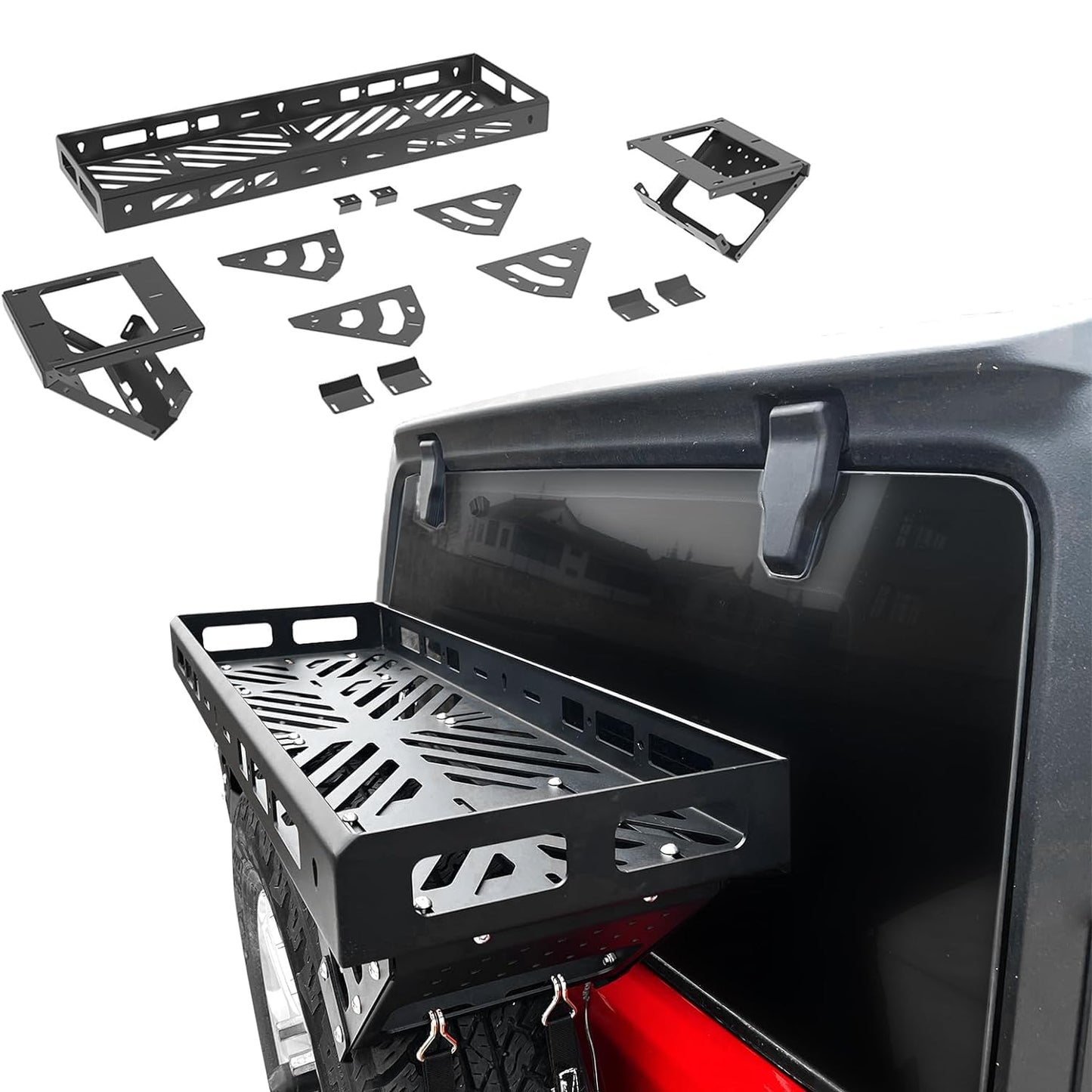 Aluminum Spare Tire Mount Cargo Basket Storage Compatible with 32" - 40" Tires on a Variety of Off-Road Vehicles,Fit for Jeep Wrangler JK JL TJ YJ CJ, Ford Bronco, SUV Accessories