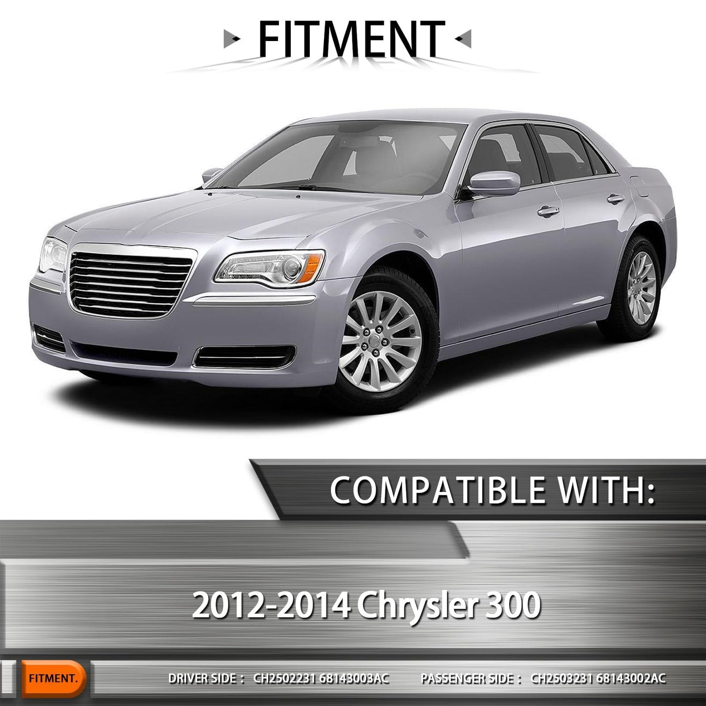 CONLLCON Headlights Assembly Compatible with 2012-2014 Chrysler 300,Headlamp Chrome Bezel Driver Side Replacement CH2502231 68143003AC