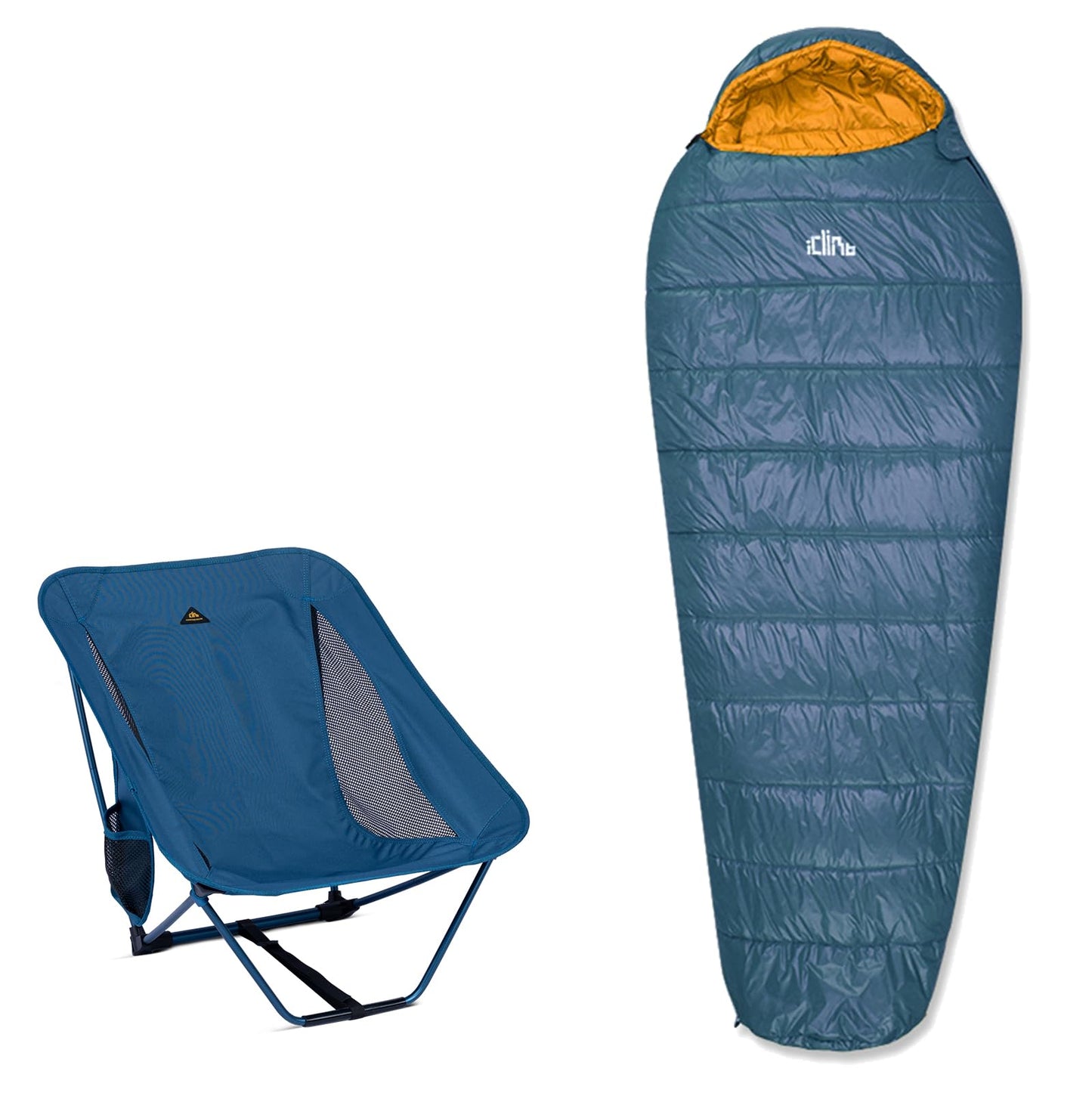 iClimb 1 3M Thinsulate Insulation Sleeping Bag and 1 Low Folding Chair, Ultralight Compact for Adults Outdoor Camping Backpacking Hiking