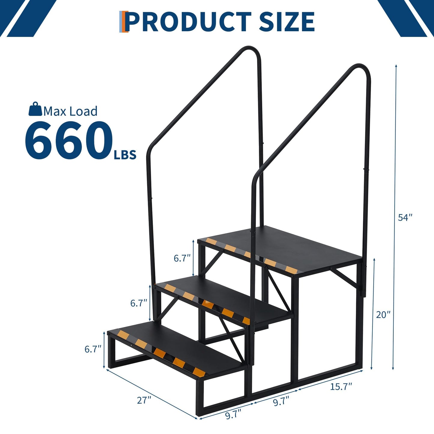 EliteEdge RV Steps with Handrails, 3 Step RV Stairs 660 Lbs Load Capacity,Portable Stairs Steps Steel Travel Trailers Ladder Step Ladder with Anti-Slip Panel, Mobile Home Stairs for Travel Trailers