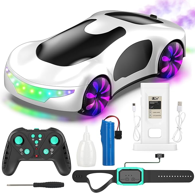HuiJuKeJi Gesture Sensing RC Stunt Car with USB Charging Dock 360° Rotate Drift Car 2.4GHz Dual Remote Control Cool Spray Mist &amp LED Lights Birthday Gift for Kids Boys Girls Age 6-12