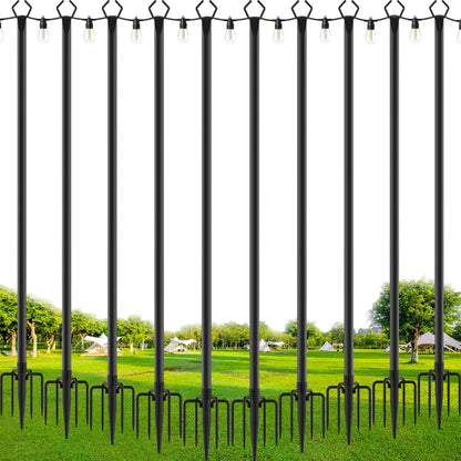 SINLEY 10 Pack String Light Poles,10 Ft Metal Poles with Fork for Outdoor String Lights,Outdoor Light Poles with Fork,Poles/Post/Stand for Outside,Patio,Deck,Backyard,Garden Wedding,Party