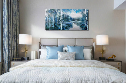 Arjun Tree Wall Art Canvas for Living Room Blue Tree of Life Nature Teal Abstract Textured Painting Picture Modern Panoramic Landscape Artwork Framed Bedroom Home Office Decor, Large Size 40"x20"