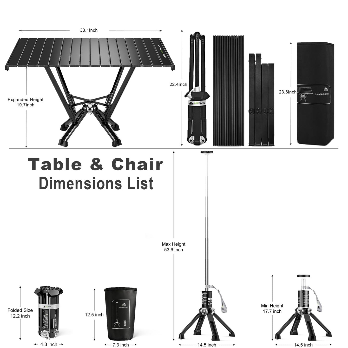 MTRVR Folding Camping Table & LED Lantern Bundle – Portable Aluminum Outdoor Table + Rechargeable Camping Lantern, Tent Lights, Overlanding Gear & Emergency Outdoor Lighting