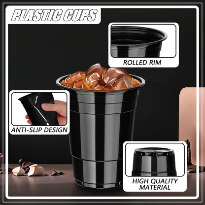 Dualshine 100 Pack Halloween Orange Plastic Cups 16 oz, Disposable Cups for Party, Heavy Duty Drinking Cups for Wedding Birthday Halloween Beer Taste Serving Snack Sample Tastings Barbecues Picnic