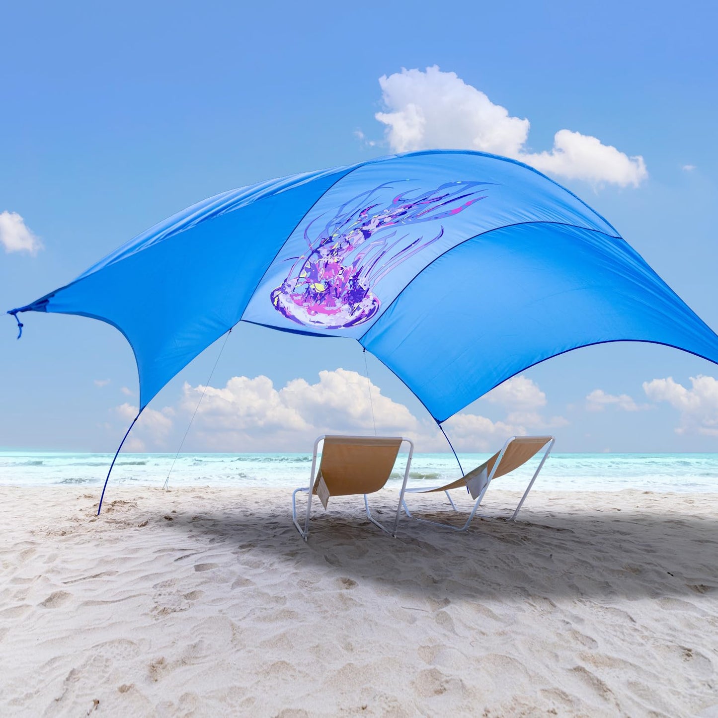 ALYCASO Beach Wind-Powered Shade Canopy, Portable Sun Shelter Tent, UPF 50+ UV Protection, Lightweight, Easy Set Up, 150 Sq. Ft. of Shade for up to 6 People, Regatta Jellyfish