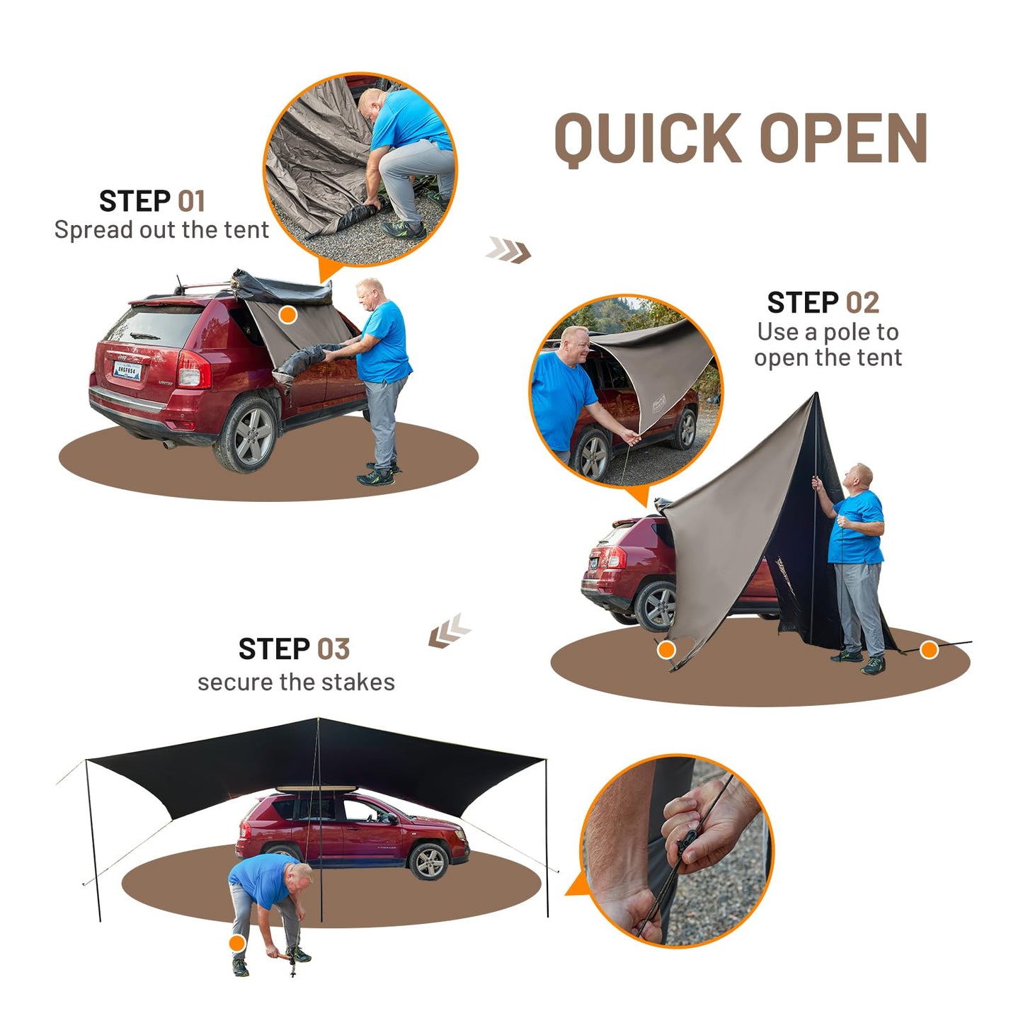 TIMBER RIDGE 19x9.8ft Retractable Car Awning with Blackout Coating, 186ft² Roof Rack Pull-Out Sun Shade Overland Camping, UPF50+ Waterproof Sun Shelter for Vehicle/Truck/Jeep/SUV/Van Tan