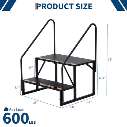 GarveeTech RV Steps with Handrail, 3-Step Heavy Duty Stable Universal Stair, Mobile Home Stairs Outdoor RV Step Ladder for Travel Trailer Pool Hot Tub Trampoline