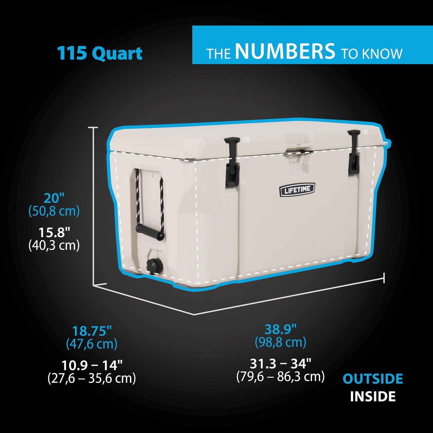 Lifetime 115‑Quart High Performance Cooler, Up to 10‑Day Ice Retention, IGBC Bear‑Resistant, Camping & Hunting Ice Chest with Cutting Board Divider