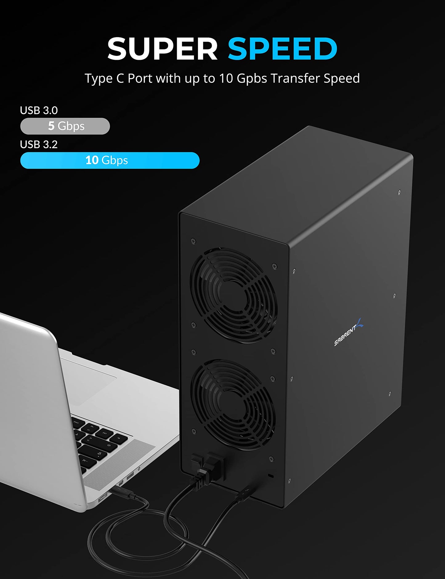 SABRENT 10-Bay USB 3.2 Gen 2 SATA Docking Station for 3.5” HDD/SSD, 10 Gbps USB-C DAS, Tray-Less Hot-Swap, Aluminum Enclosure, Dual Cooling Fans, Individual Power Switches, No RAID (DS-UCTB)